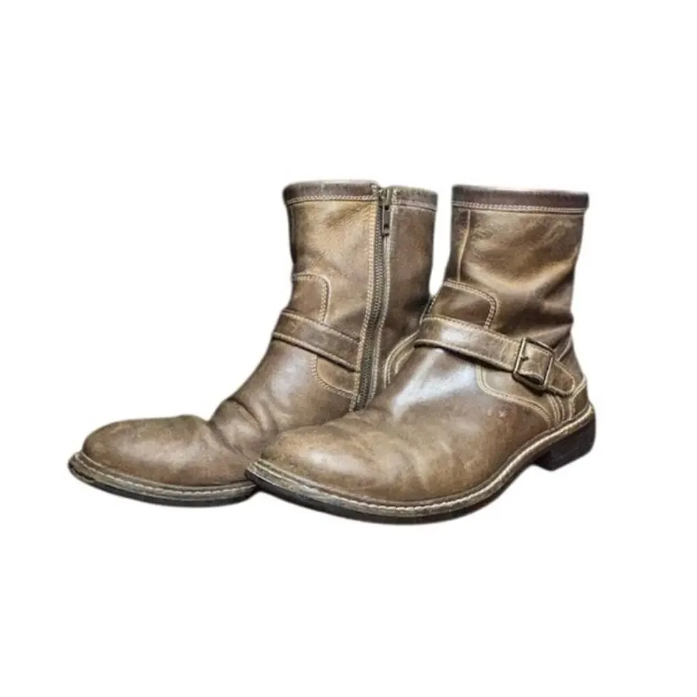 Cole Haan Men's Bryce Zip Ankle Boot Sz 8.5 Brown Leather Motorcycle Biker